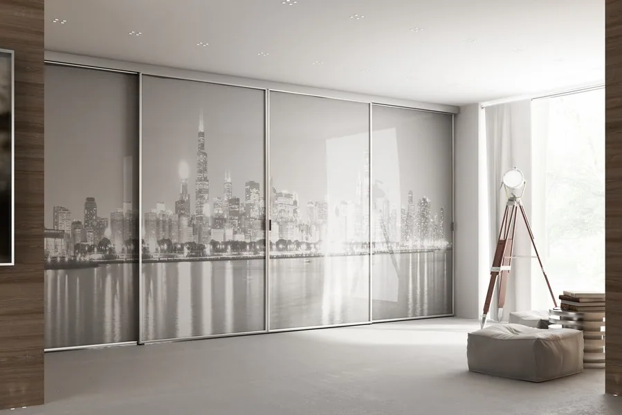 Portes coulissantes à façades imprimées réalisées par Côté Rangement