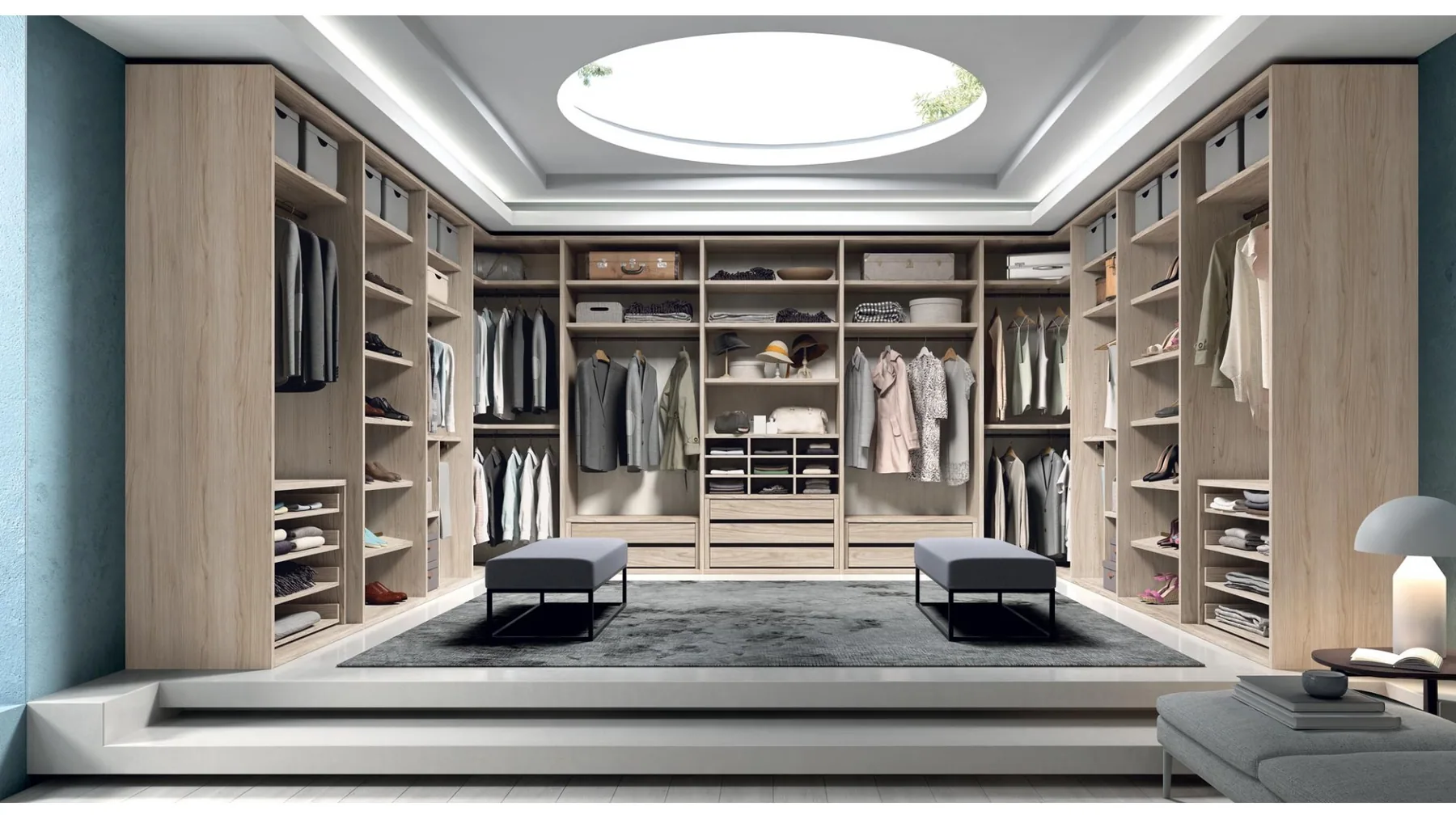 Dressing ouvert en U dans une chambre parentale réalisé par Côté Rangement